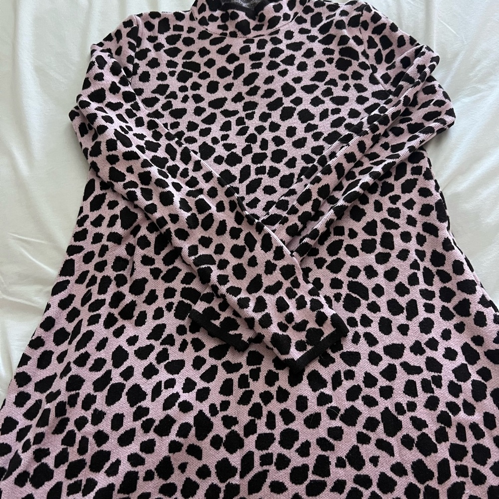 Pink and Black Leopard Print Sweater Dress